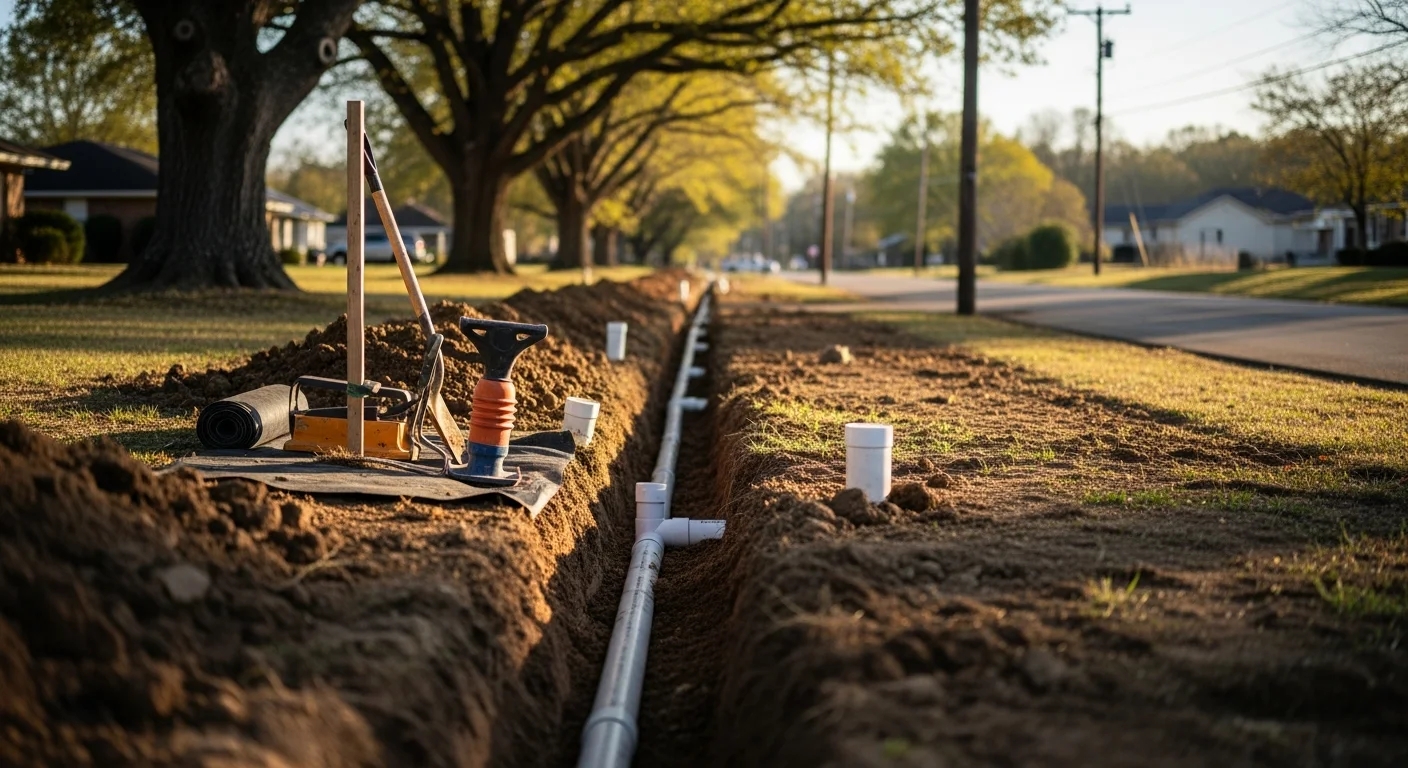 Underground utility trenching and installation on residential property