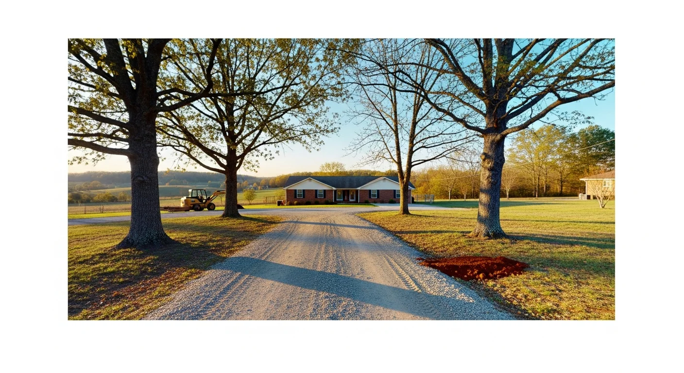 A well-maintained residential property in Cross Plains with mature trees and a clear driveway, showing typical Robertson County landscape.